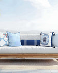 Coastline Stripes, Indoor/Outdoor Blue Striped Pillow Cover, with Red Piping, 20"x20"