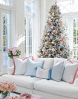 Coastline Stripes, Indoor/Outdoor Blue Striped Pillow Cover, with Pink Piping, 20"x20"