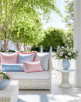 Coastline Stripes, Indoor/Outdoor Blue Striped Pillow Cover, with Pink Piping, 20"x20"