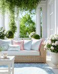 Coastline Stripes, Indoor/Outdoor Blue Striped Pillow Cover, with Pink Piping, 20"x20"