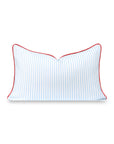 Coastline Stripes, Indoor/Outdoor Blue Striped Lumbar Pillow Cover, with Red Piping, 12"x20"