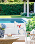 Coastline Stripes, Indoor/Outdoor Blue Striped Lumbar Pillow Cover, with Red Piping, 12"x20"