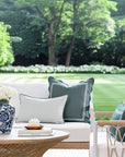 Coastline Stripes, Indoor/Outdoor Green Striped Lumbar Pillow Cover, with Piping, 12"x20"
