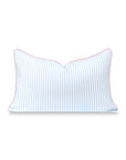 Coastline Stripes, Indoor/Outdoor Blue Striped Lumbar Pillow Cover, with Pink Piping, 12"x20"