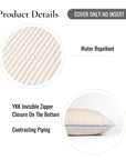 Coastline Stripes, Indoor/Outdoor Tan Striped Lumbar Pillow Cover, with Piping, 12"x20"