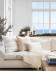Coastline Stripes, Indoor/Outdoor Tan Striped Lumbar Pillow Cover, with Piping, 12"x20"