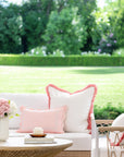 Meidian Frame Scalloped Border, Indoor/Outdoor Pink Lumbar Pillow Cover, 12"x20"