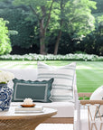 Meidian Frame Scalloped Border, Indoor/Outdoor Green Lumbar Pillow Cover, 12"x20"
