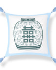 Ruilin Double Happiness, Indoor/Outdoor Green Baby Blue Pillow Cover, with Tassels, 20"x20"