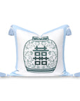 Ruilin Double Happiness, Indoor/Outdoor Green Baby Blue Pillow Cover, with Tassels, 20"x20"