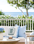 Ruilin Double Happiness, Indoor/Outdoor Green Baby Blue Pillow Cover, with Tassels, 20"x20"