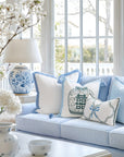 Ruilin Double Happiness, Indoor/Outdoor Green Baby Blue Pillow Cover, with Tassels, 20"x20"