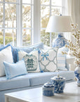 Ruilin Double Happiness, Indoor/Outdoor Green Baby Blue Pillow Cover, with Tassels, 20"x20"