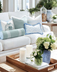 Ruilin Double Happiness, Indoor/Outdoor Green Baby Blue Pillow Cover, with Tassels, 20"x20"