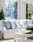 Ruilin Double Happiness, Indoor/Outdoor Green Baby Blue Pillow Cover, with Tassels, 20"x20"