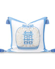 Ruilin Double Happiness, Indoor/Outdoor Azure Blue Chinoiserie Pillow Cover, with Tassels, 20"x20"