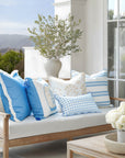 Ruilin Double Happiness, Indoor/Outdoor Azure Blue Chinoiserie Pillow Cover, with Tassels, 20"x20"