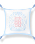 Ruilin Double Happiness, Indoor/Outdoor Pink Baby Blue Pillow Cover, with Tassels, 20"x20"