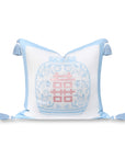 Ruilin Double Happiness, Indoor/Outdoor Pink Baby Blue Pillow Cover, with Tassels, 20"x20"