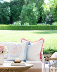 Ruilin Double Happiness, Indoor/Outdoor Pink Baby Blue Pillow Cover, with Tassels, 20"x20"