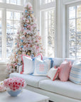 Ruilin Double Happiness, Indoor/Outdoor Pink Baby Blue Pillow Cover, with Tassels, 20"x20"
