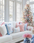 Ruilin Double Happiness, Indoor/Outdoor Pink Baby Blue Pillow Cover, with Tassels, 20"x20"