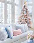 Ruilin Double Happiness, Indoor/Outdoor Pink Baby Blue Pillow Cover, with Tassels, 20"x20"