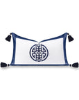 Ruilin Double Happiness, Indoor/Outdoor Navy Blue Lumbar Pillow Cover, with Tassels, 12"x20"