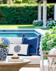 Ruilin Double Happiness, Indoor/Outdoor Navy Blue Lumbar Pillow Cover, with Tassels, 12"x20"