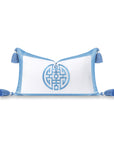 Ruilin Double Happiness, Indoor/Outdoor Azure Blue Lumbar Pillow Cover, with Tassels, 12"x20"