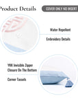 Ruilin Double Happiness, Indoor/Outdoor Baby Blue Embroidered Lumbar Pillow Cover, with Tassels, 12"x20"