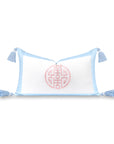 Ruilin Double Happiness, Indoor/Outdoor Baby Blue Embroidered Lumbar Pillow Cover, with Tassels, 12"x20"