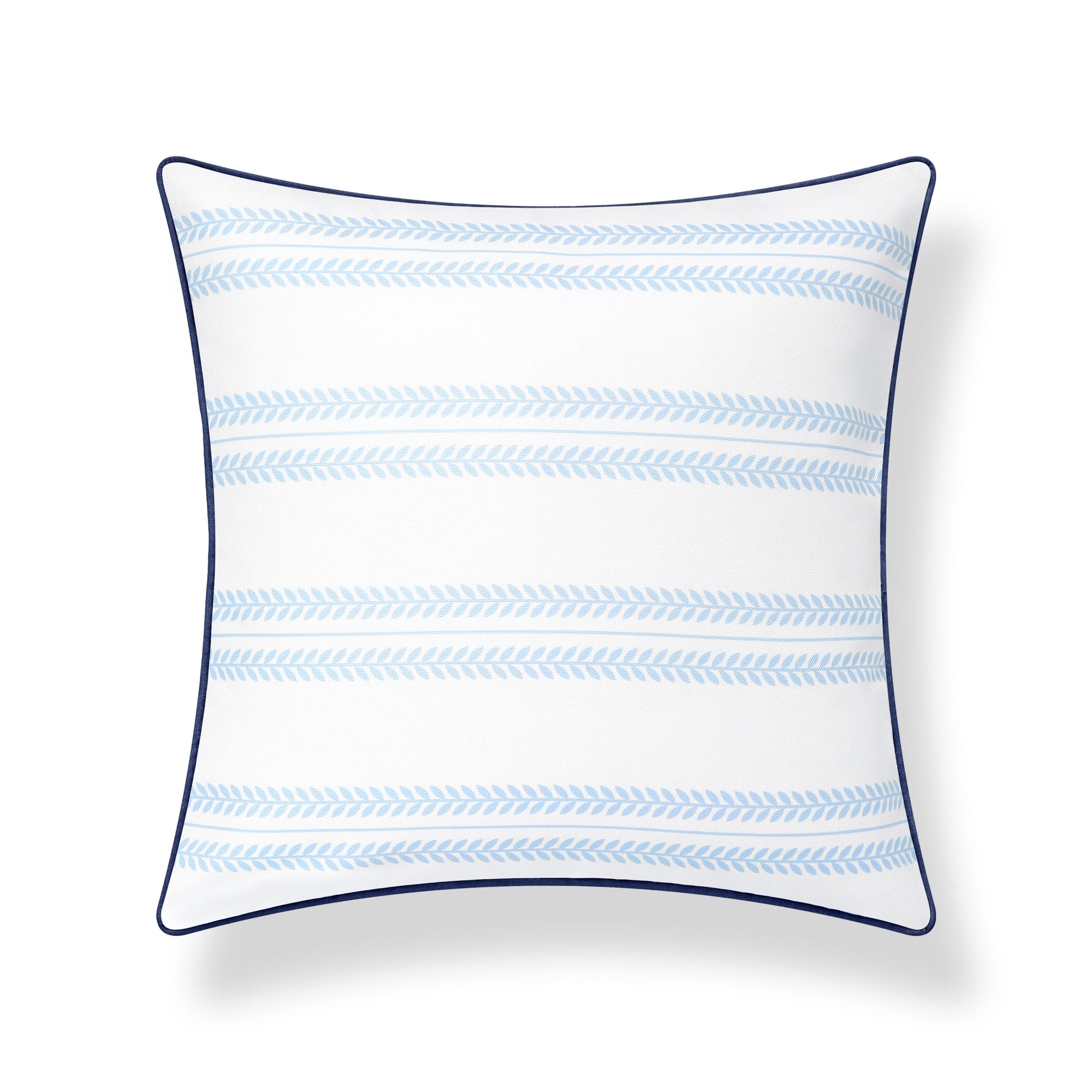 Verdra Leaf Striped, Indoor/Outdoor Baby Blue Striped Pillow Cover, with Piping, 22"x22"