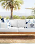 Verdra Leaf Striped, Indoor/Outdoor Baby Blue Striped Pillow Cover, with Piping, 22"x22"
