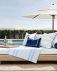 Verdra Leaf Striped, Indoor/Outdoor Baby Blue Striped Pillow Cover, with Piping, 22"x22"