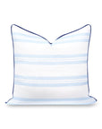 Verdra Leaf Striped, Indoor/Outdoor Baby Blue Striped Pillow Cover, with Piping, 22"x22"