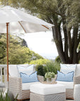 Verdra Leaf Striped, Indoor/Outdoor Baby Blue Striped Pillow Cover, with Piping, 22"x22"