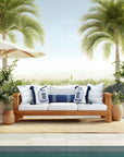 Verdra Leaf Striped, Indoor/Outdoor Baby Blue Striped Pillow Cover, with Piping, 22"x22"