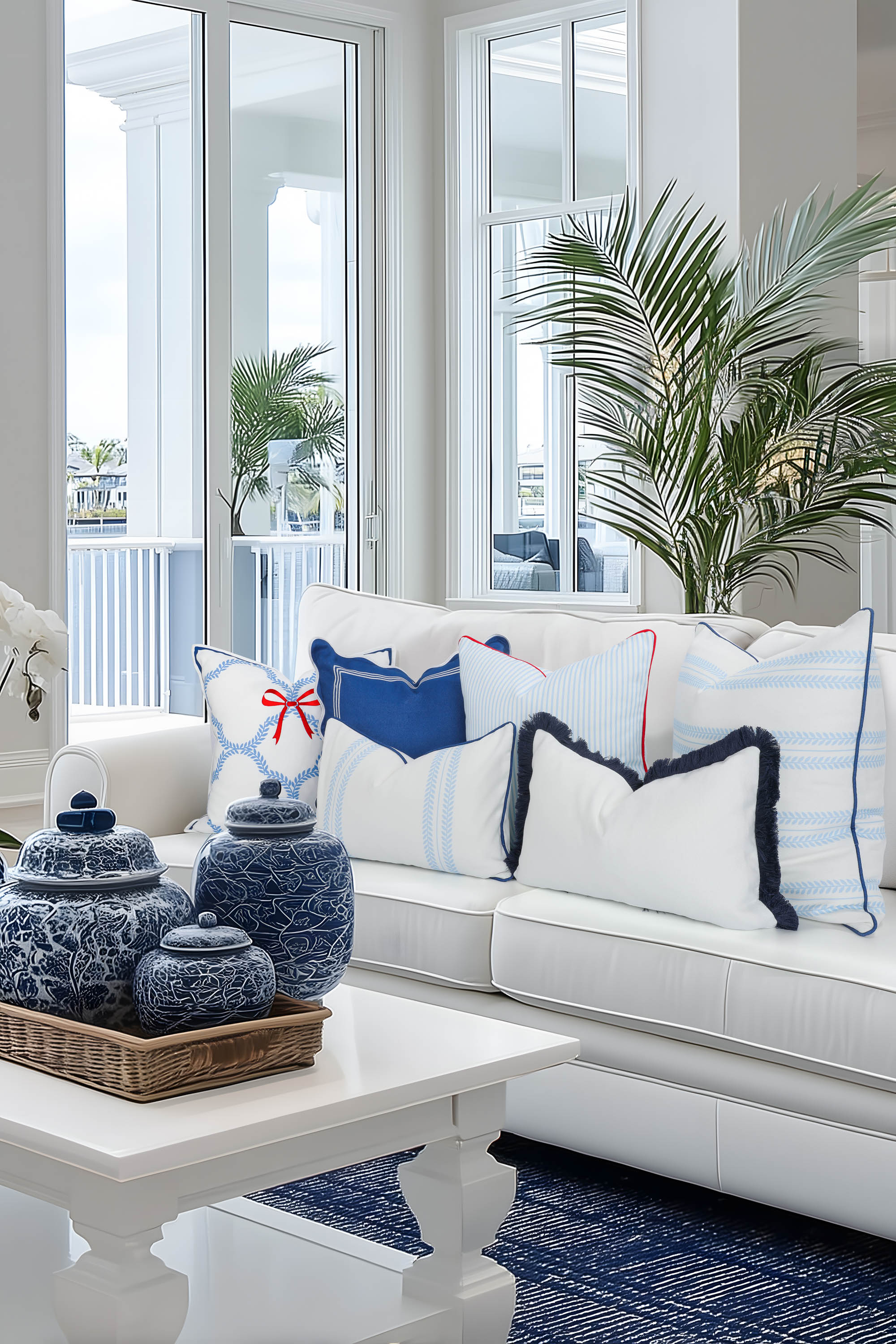 Verdra Leaf Striped, Indoor/Outdoor Baby Blue Striped Pillow Cover, with Piping, 22"x22"