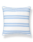 Verdra Leaf Striped, Indoor/Outdoor Azure Blue Striped Pillow Cover, with Piping, 22"x22"
