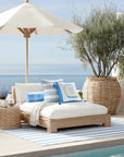 Verdra Leaf Striped, Indoor/Outdoor Azure Blue Striped Pillow Cover, with Piping, 22"x22"
