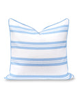 Verdra Leaf Striped, Indoor/Outdoor Azure Blue Striped Pillow Cover, with Piping, 22"x22"