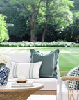 Verdra Leaf Striped, Indoor/Outdoor Green Striped Lumbar Pillow Cover, with Piping, 12"x20"