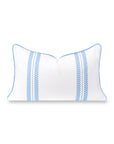 Verdra Leaf Striped, Indoor/Outdoor Azure Blue Striped Lumbar Pillow Cover, with Piping, 12"x20"