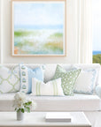 Verdra, Indoor/Outdoor Grass Green Striped Lumbar Pillow Cover, with Piping, 12"x20"