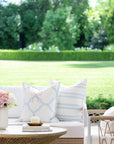 Verdra Leaf Striped, Indoor/Outdoor Blue Striped Pillow Cover, with Piping, 22"x22"