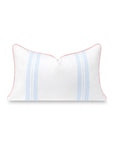 Verdra Leaf Striped, Indoor/Outdoor Blue Striped Lumbar Pillow Cover, with Pink Piping, 12"x20"