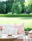 Verdra Leaf Striped, Indoor/Outdoor Blue Striped Lumbar Pillow Cover, with Pink Piping, 12"x20"