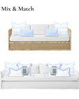 Verdra Leaf Striped, Indoor/Outdoor Blue Striped Pillow Cover, with Piping, 22"x22"