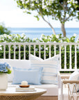 Verdra Leaf Striped, Indoor/Outdoor Blue Striped Pillow Cover, with Piping, 22"x22"